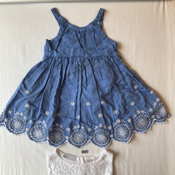 Cat & Jack Baby Girl Dress size 12M Blue Denim & Dress size 24M White Lace - Picture 2 of 8